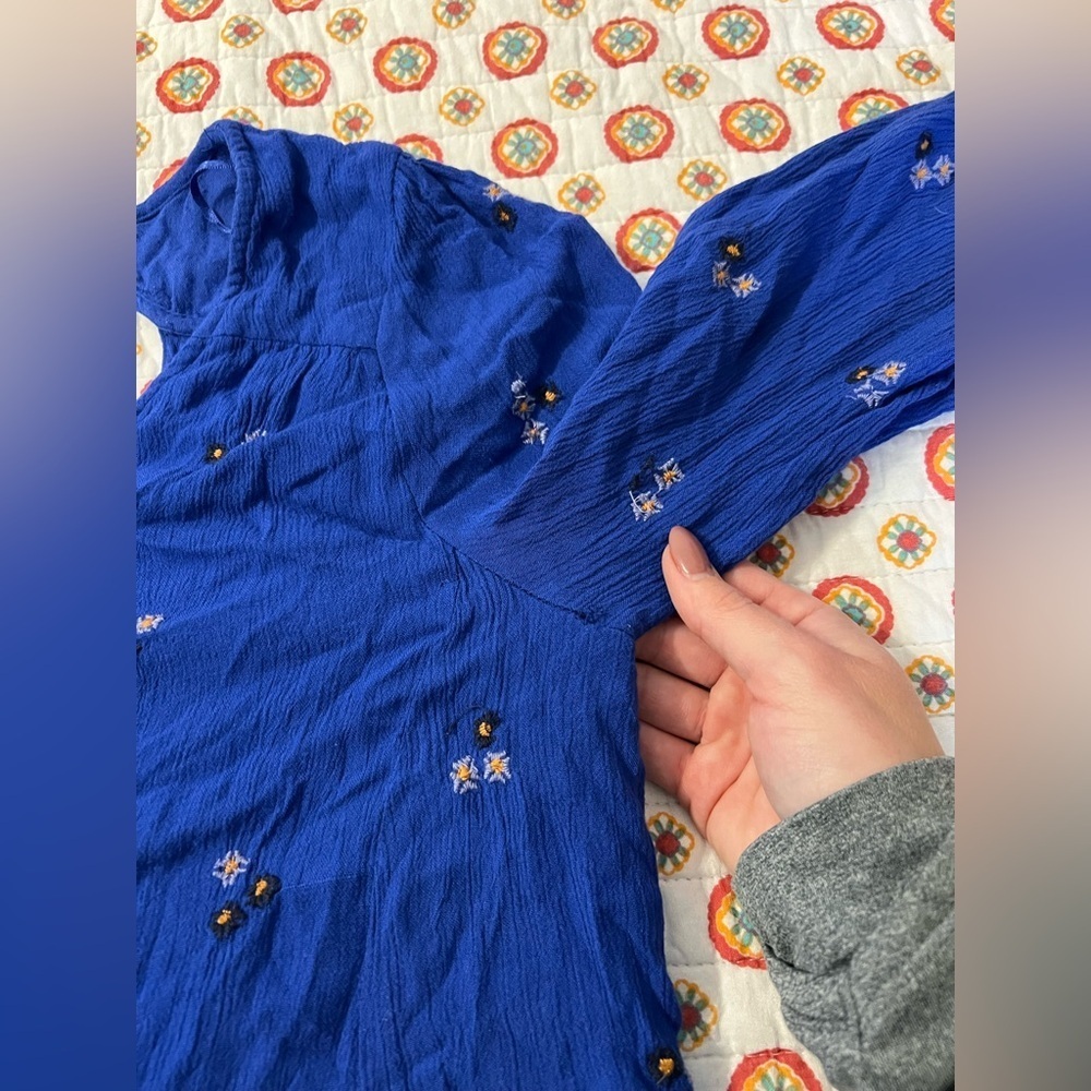 Free People Cobalt Blue Long Sleeve Floral Shift Dress - Picture 10 of 12